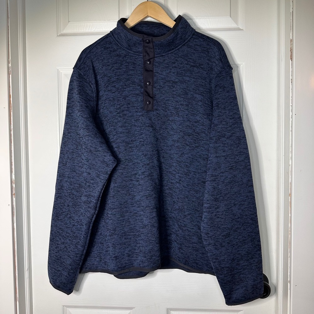 Lands End Mens 2XL Blue Marl Snap Mock Neck Fleece Pullover 532112 Sweater